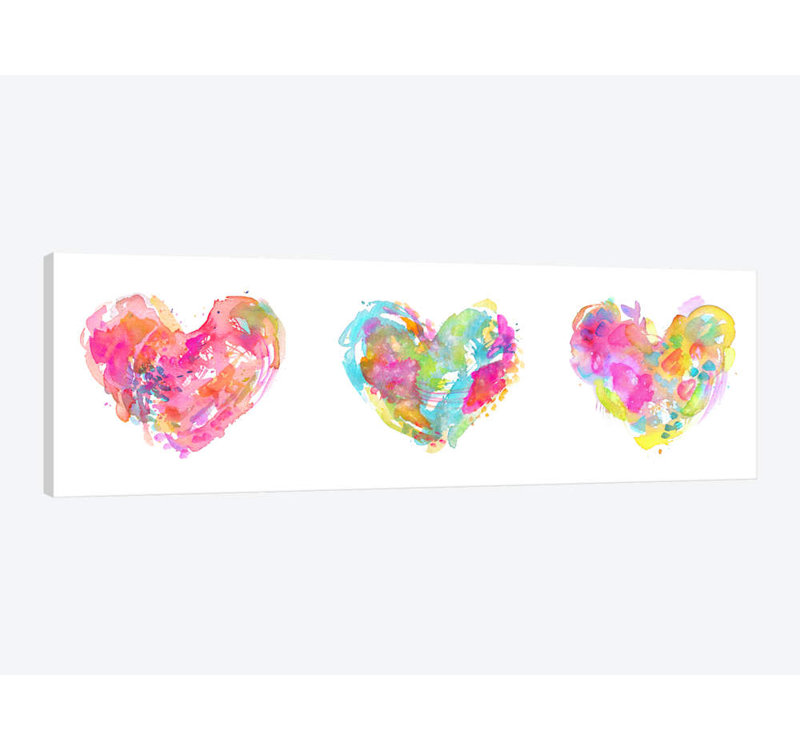 'messy aquarelle coeur triptyque' par stephanie corfee impression d'art graphique sur toile enveloppé, 24" H x 72" L x 1,5" D