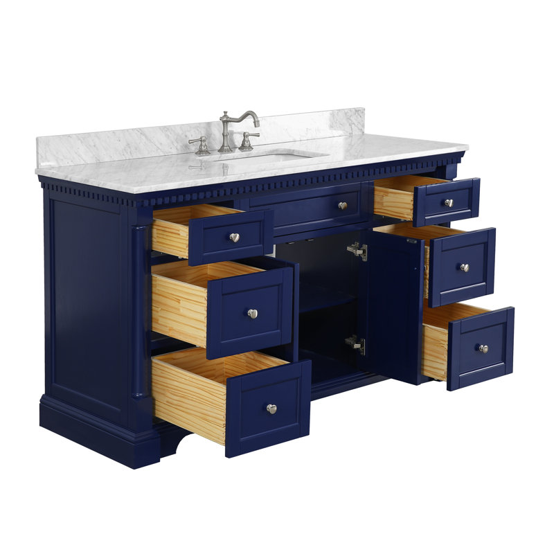 Fossen 60'' Single Bathroom Vanity with Top, Marine Gray, Carrara Marble