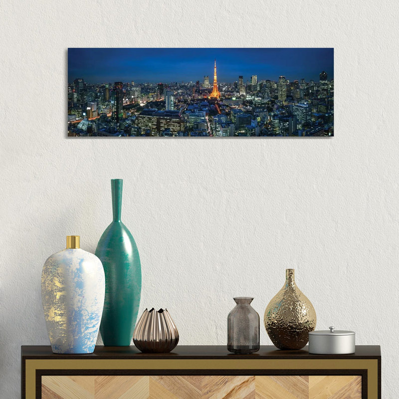 Tokyo Skyline Panorama At Night by Jan Becke - Wrapped Canvas Panoramic Print, 30.48 cm H x 91.44 cm W x 3.175 cm D