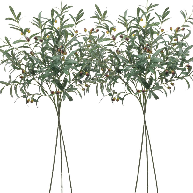 6 PCS fausses branches d'olivier pour vases de 39 po de long et longues tiges de verdure Faux olivier branches de feuilles d'olivier artificielles avec des olives Faux plante pour décoration de verdure de mariage