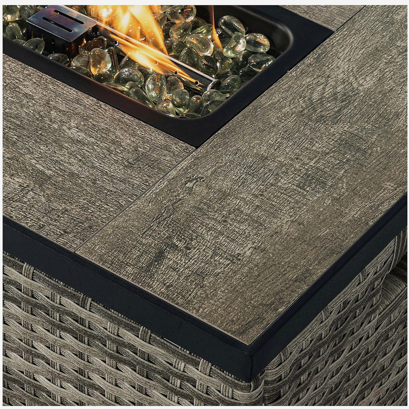 Bamboo fire pit table with tank stand and ceramic tile top, Beige