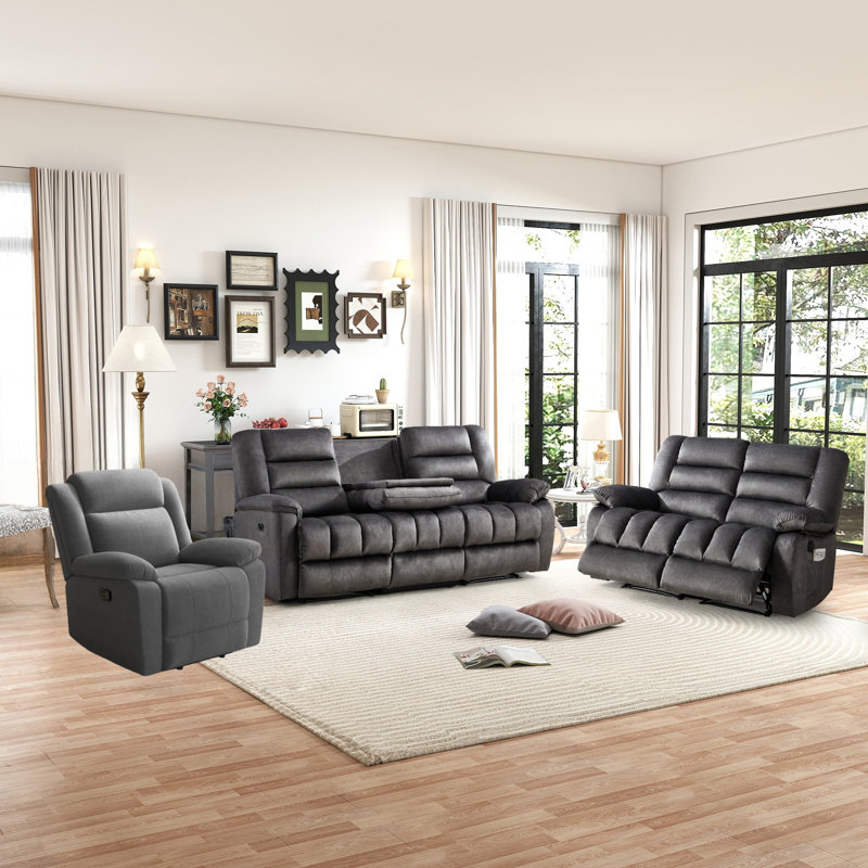 Ensemble de salon inclinable 3 pièces avec table abattable et porte-gobelet 