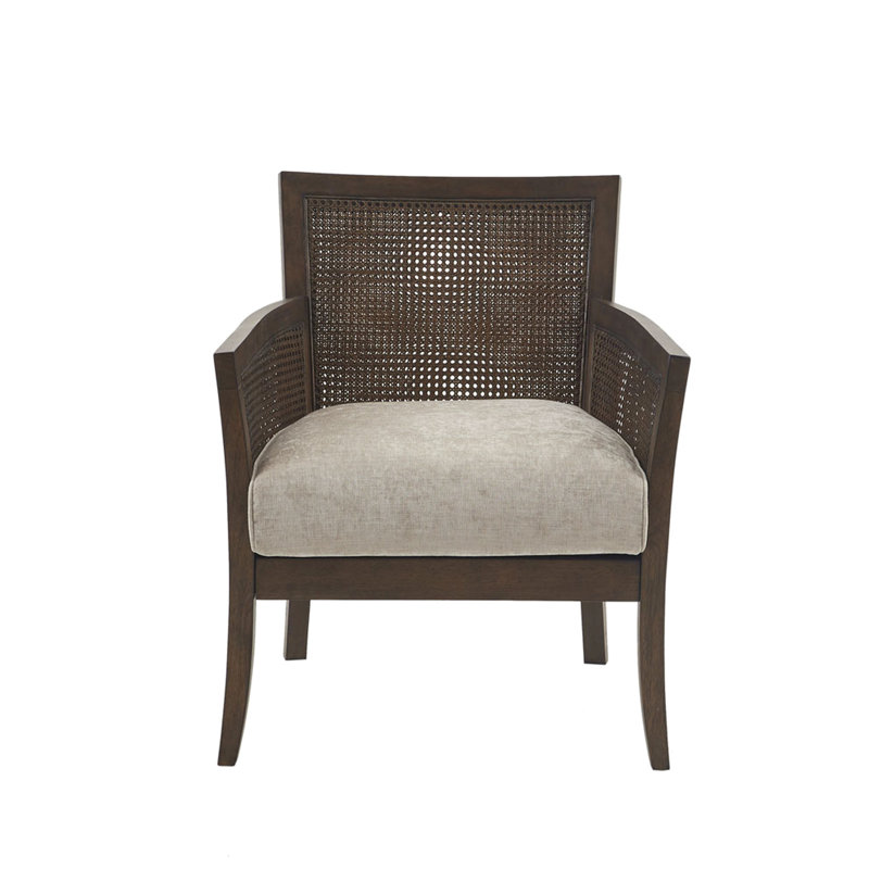 Fauteuil Cane brun clair et style - Siège lâche, pieds en bois massif, rembourrage en mousse de qualité, pour bureau à domicile avec structure de coussin, soutien, utilisation dans la chambre à coucher