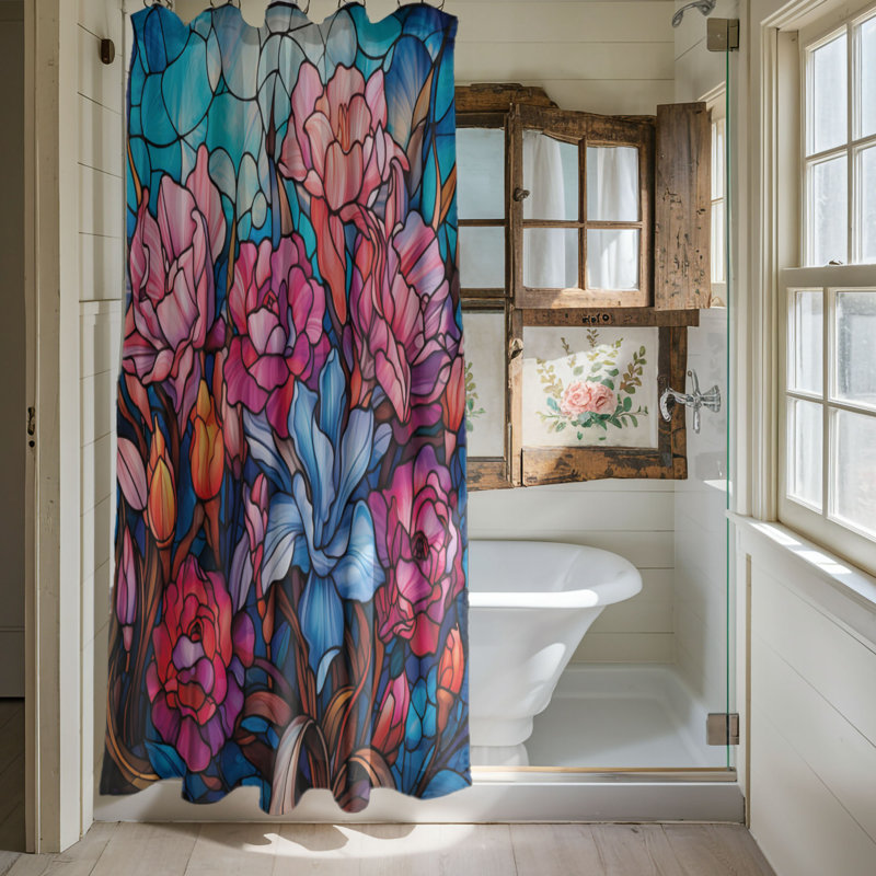 Stain Floral Designs - Rideau de douche standard 1 pièce, H 74 po x l 71 po