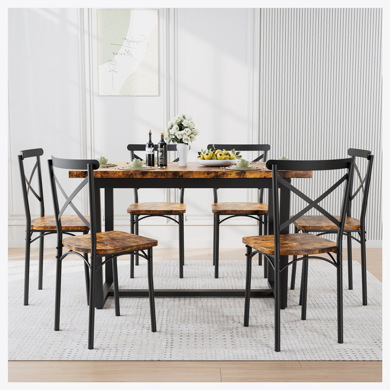 7 Pieces Dining Set 7-Piece Kitchen Table Set Perfect For Kitchen, Breakfast Nook, Living Room Occasions, Brown, Brown/Black