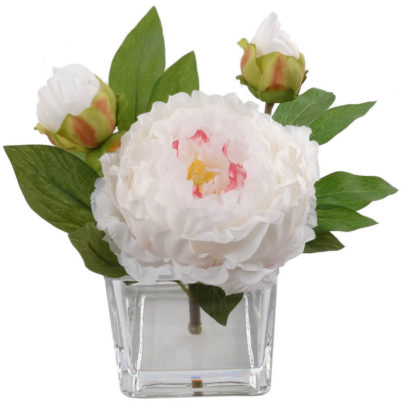 Arrangement floral pivoines en soie artificielle, Blanc / Rose