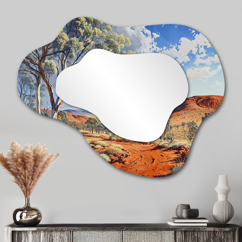 Country Road In Australian Outback - miroir unique Canyon Cloud, grand miroir mural asymétrique brun, impression d'art en métal