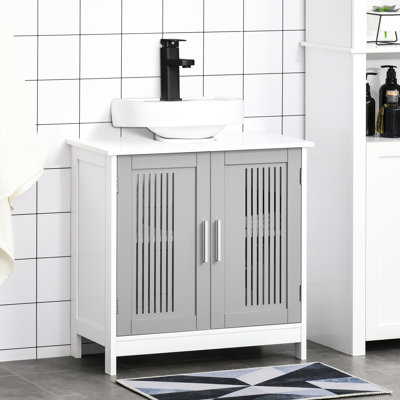 Armoire de meuble-lavabo moderne sous le lavabo gris et blanc, peu encombrante, tablette réglable, fiable