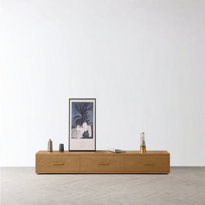 Minimalist floor-to-ceiling solid wood TV cabinet