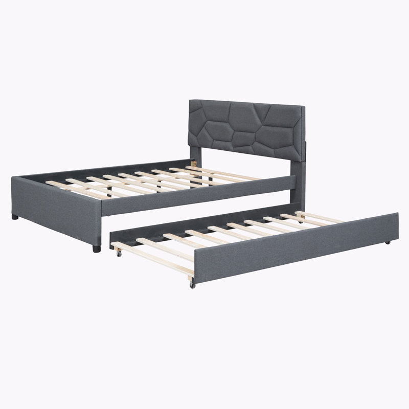 Kenn Linen Upholstered Bed with Trundle, Gray, Full