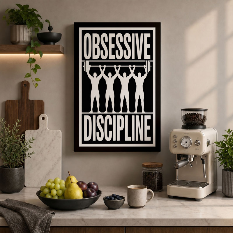 Obsessive Discipline Typography 1 Piece Wrapped Canvas Wall Art, 18x12 - 45.7 x 30.5 cm, Teal Border