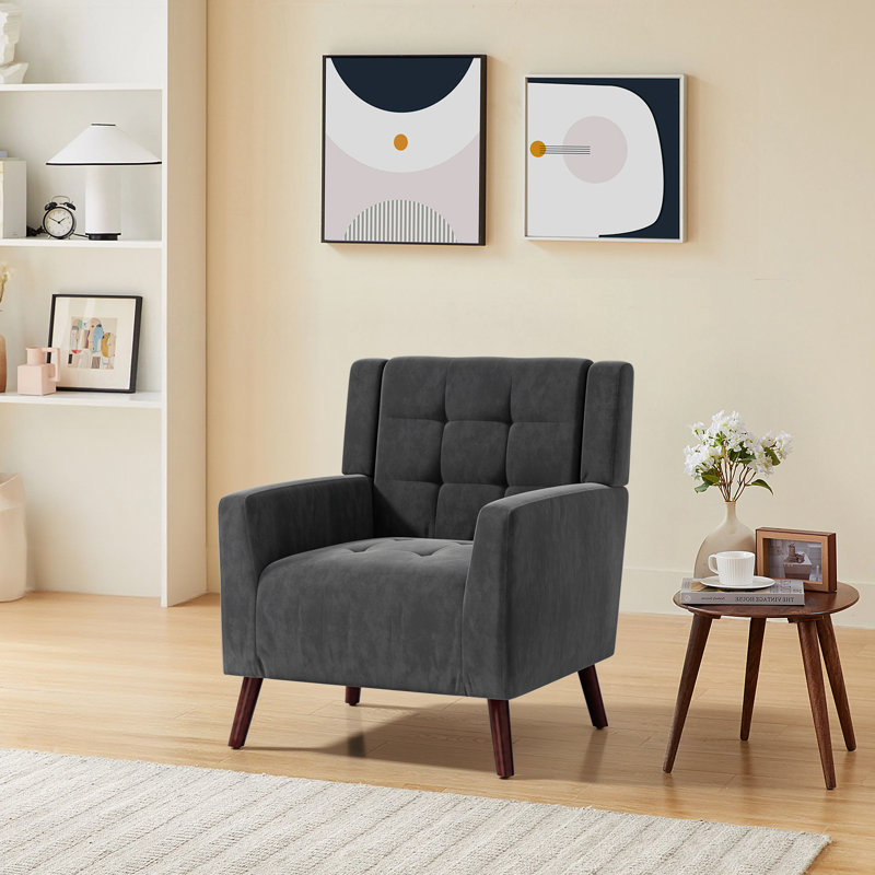 Fauteuil d'appoint avec coussins confortables Seleana, Coton / lin gris lave