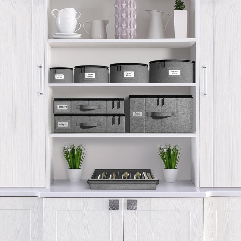 Gray Fabric Stackable Lidded Kids Storage Box Set