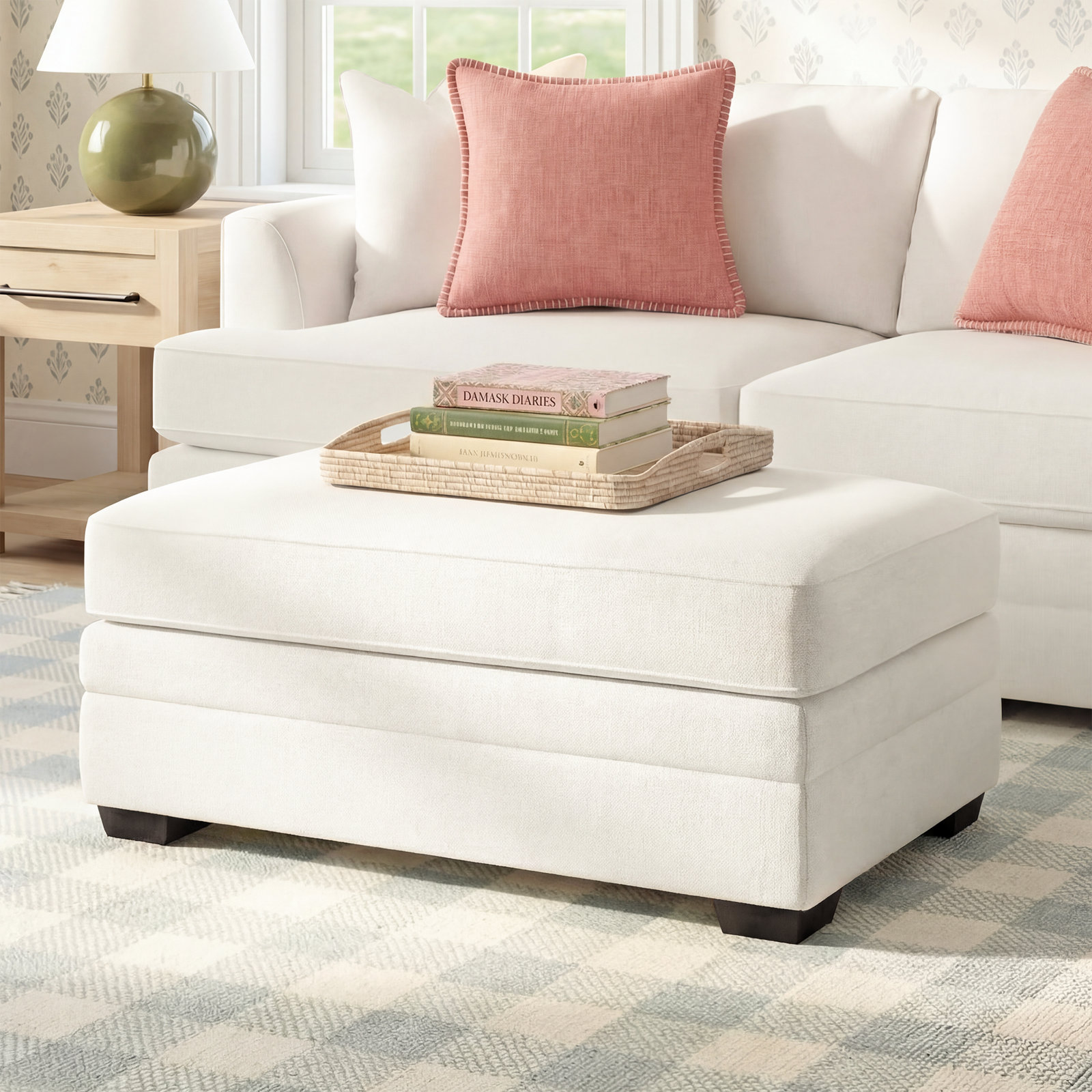 Edan Upholstered Ottoman, Bella Toast Performance Velvet