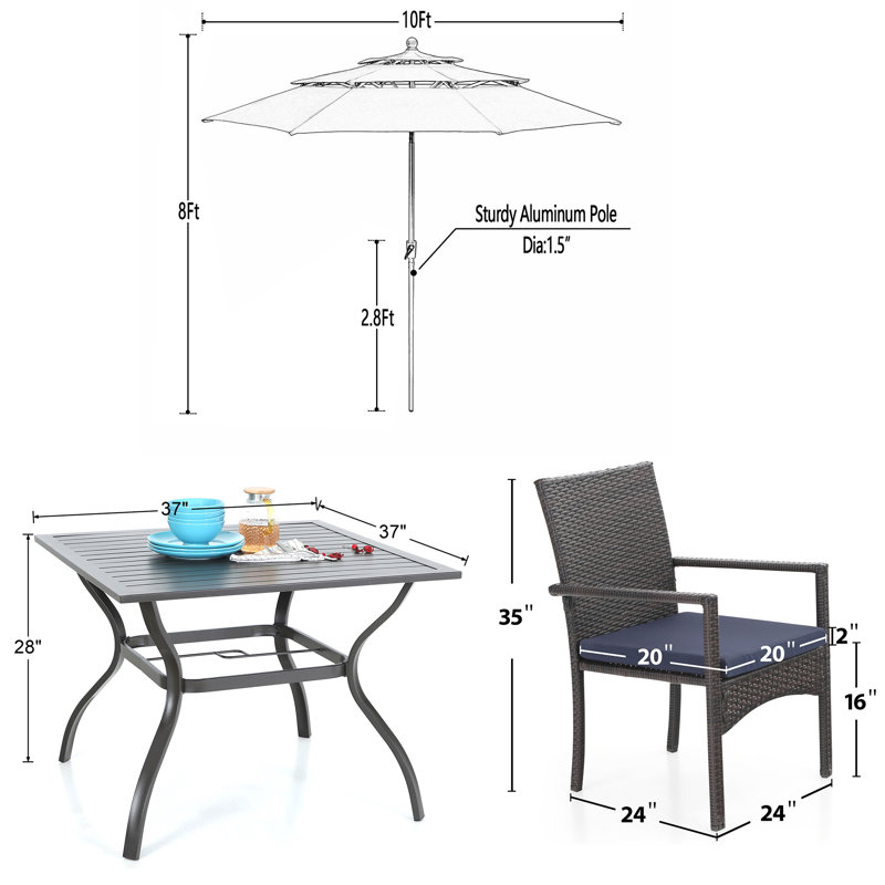 Alyah 4 - Person Patio Dining Set with Square Table , Cushions Included