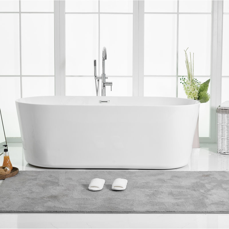 Jakeil 71'' x 31.4'' Soaking Acrylic Bathtub, Polished Chrome