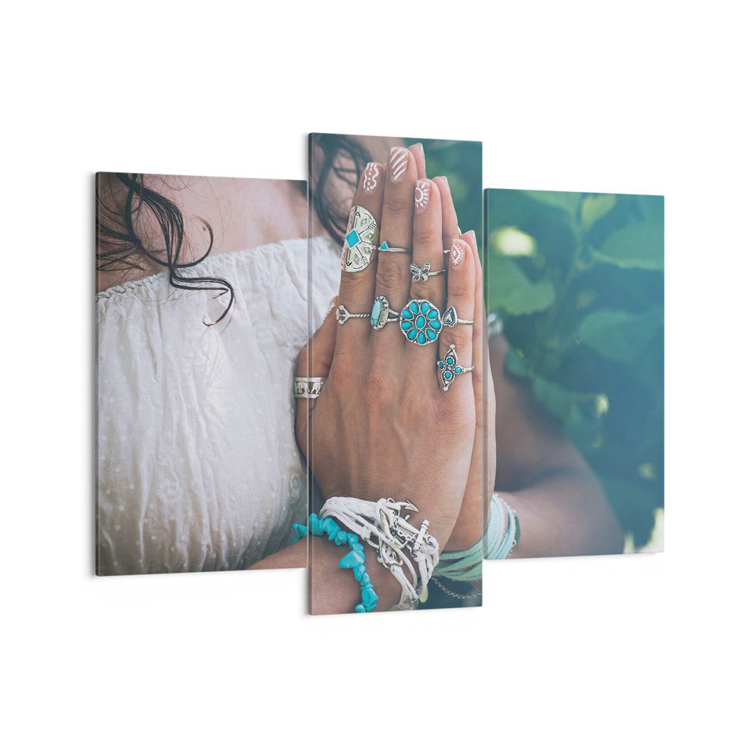 3-tlg. Leinwandbilder-Set Hands Jewelry Boho