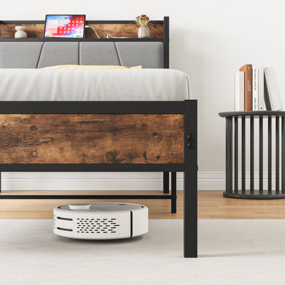 Size Bed Frame, Storage Headboard With Charging Station, Solid And Stable, Noise Free, No Box Spring Needed, Easy Assembly by 17 Stories