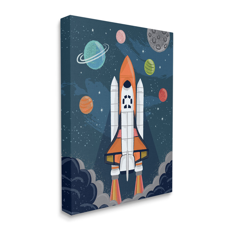 «Rocket Ship Ready for Flight Outer Space Planets», art mural surdimensionné par Lisa Perry White, Toile tendue