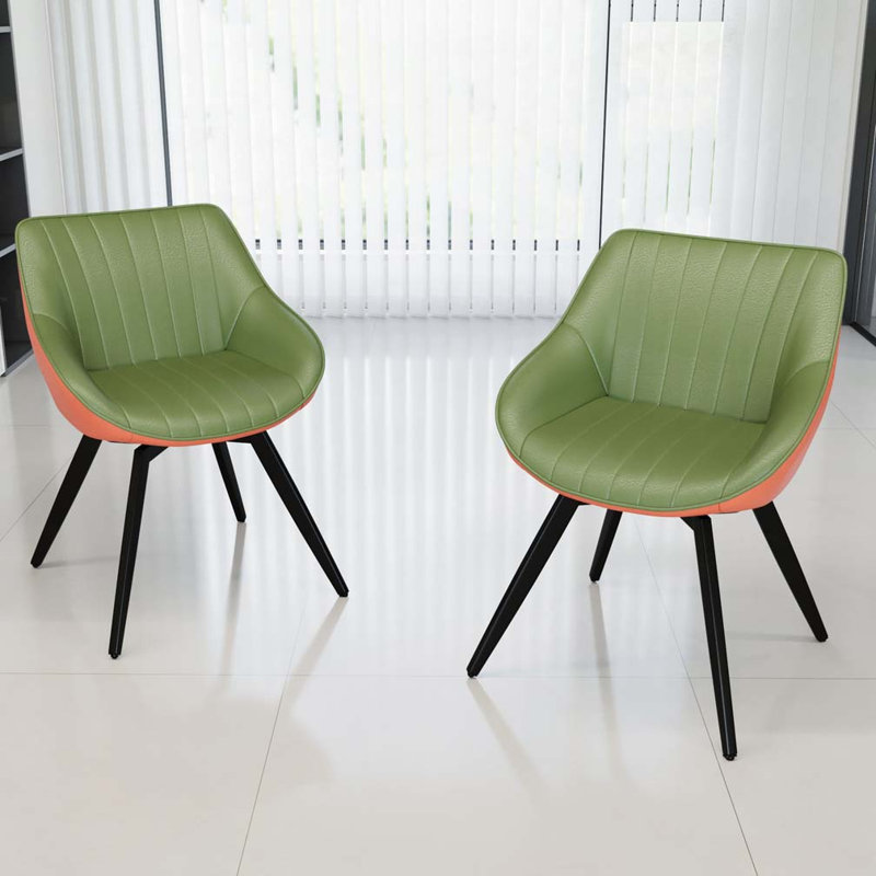 Chaises de salle à manger en similicuir, Vert / Orange