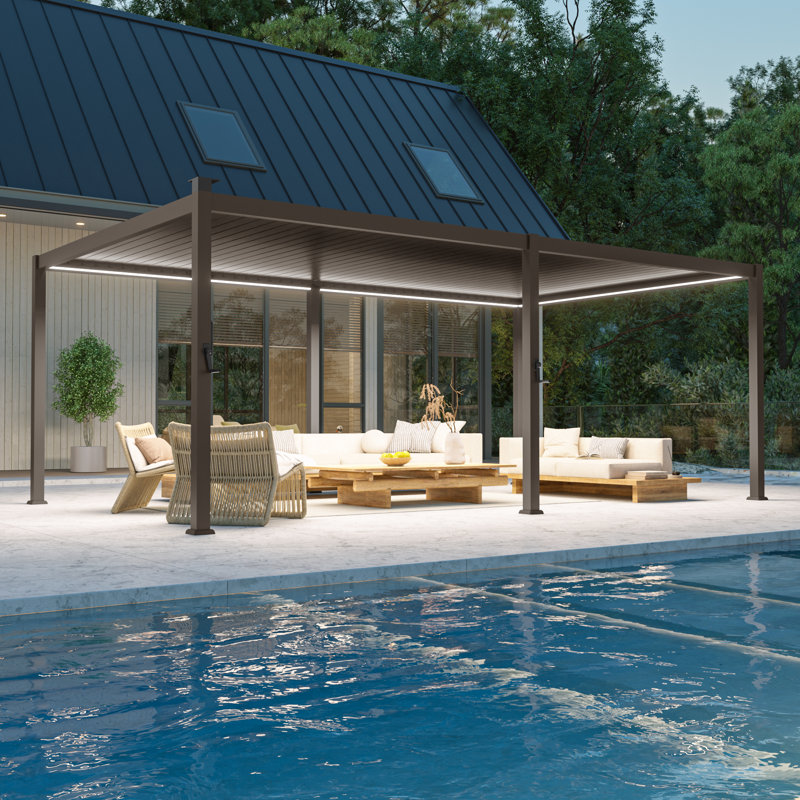 Metal Louvered Pergola with Solar LED, 12 Ft. x 20 Ft.	