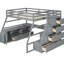 Lit mezzanine double gris avec 7 tiroirs, 2 tablettes et un bureau - Design unique pour chambre à coucher