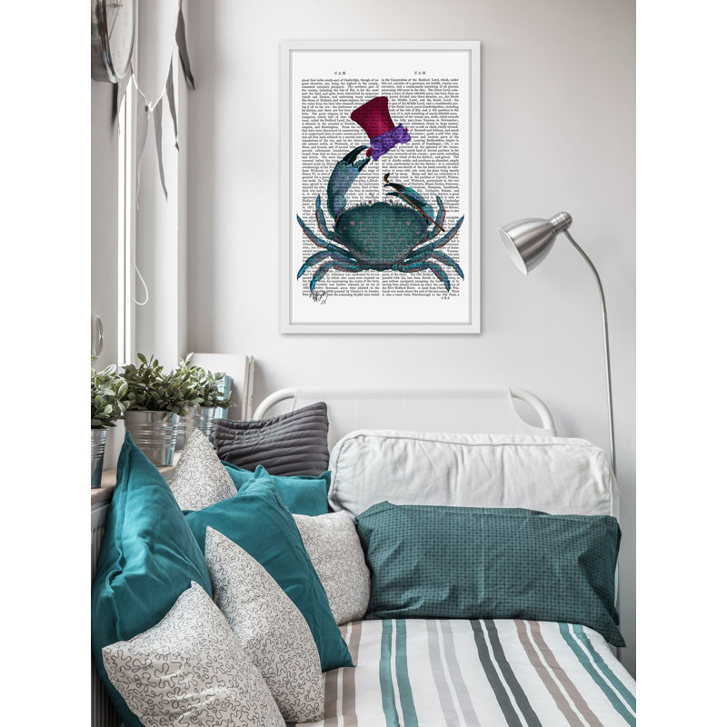 Whimsical Blue Crab with Top Hat Framed Print