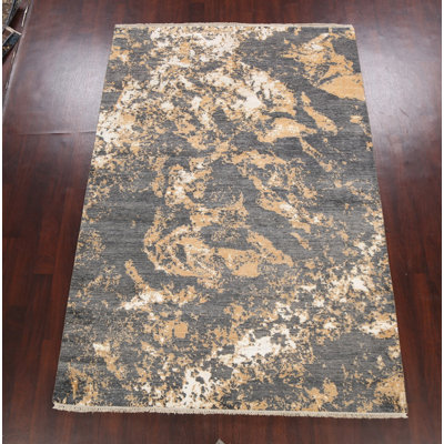 Tapis unique gris noué à la main 6 pi 2 po x 9 pi 2 po New Age