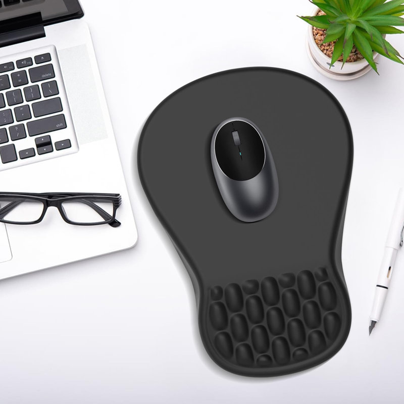 Ergonomic Mouse Pad With Memory Foam Wrist Rest And Non-Slip PU Base, Black