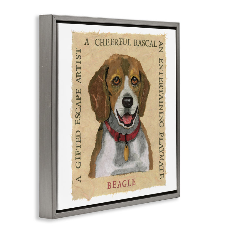 "Fun Beagle Pet", art mural encadré flottant par Nancy Overton, Cadre flottant gris lustré, H 18 po x l 18 po