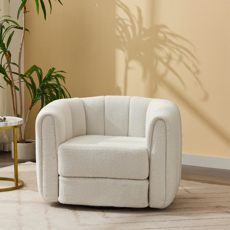 Fauteuil demi-tonneau pivotant de 37 po de large Mariea, Blanc