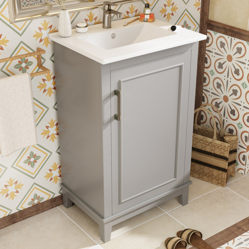 20" Single Bathroom Vanity With Ceramic Top, Gray
