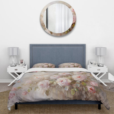 Ensemble de housse de couette à motif floral rose roses - Microfibre polyester