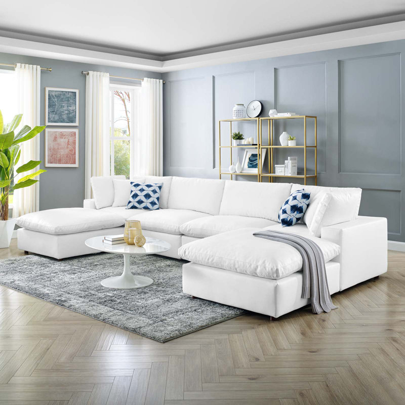 Canapé modulaire en cuir végétalien rembourré 6 pièces Modway Commix, Cuir blanc