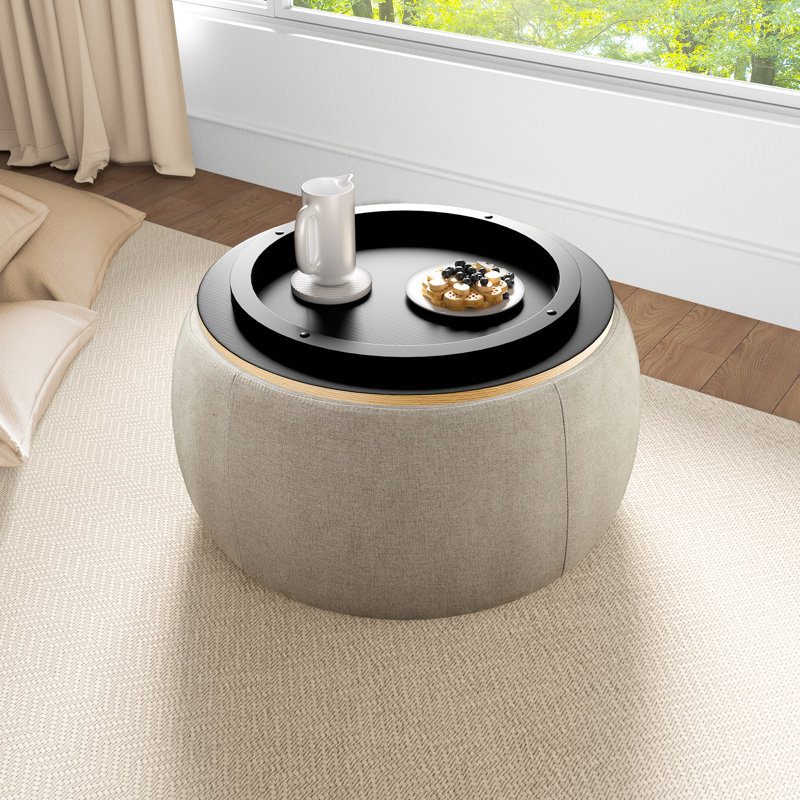 Dariyan Round Storage Ottoman, Light Gray 100% Polyester