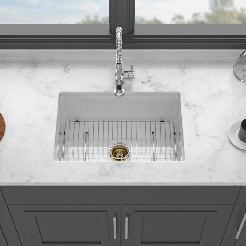 Évier de cuisine encastré 30 "x 18" x 10 "en argile réfractaire à double cuve en porcelaine blanche