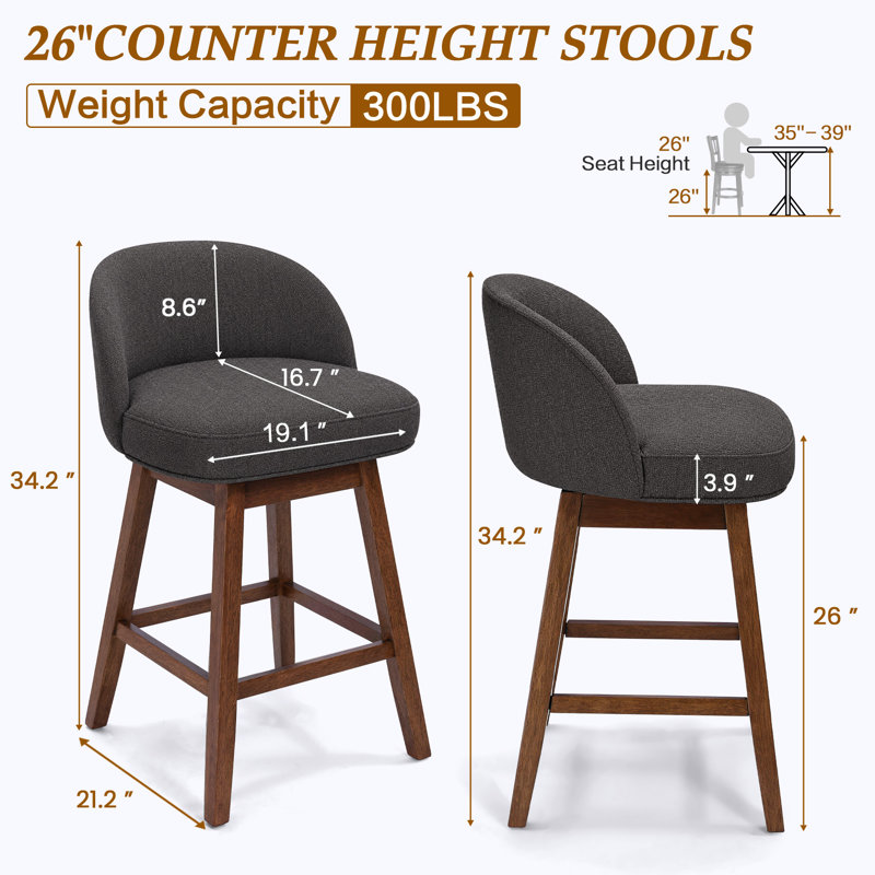 Tabouret de bar pivotant moderne rembourré Detweiler, Gris / Lin, 6