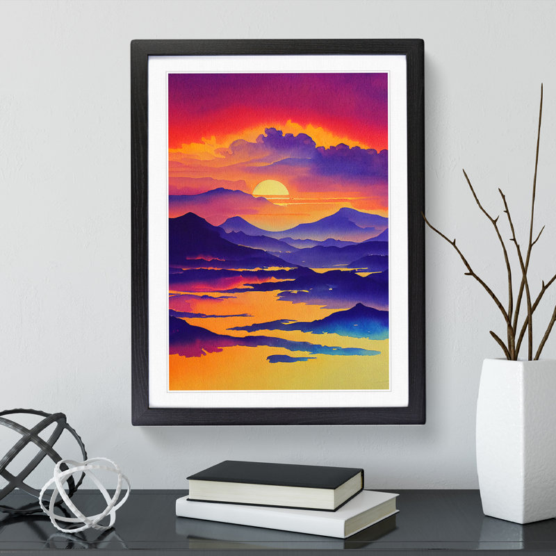 Sunset over Mountains No.2 - Framed Print, Oak Framed, 64cm H x 46cm W x 2cm D