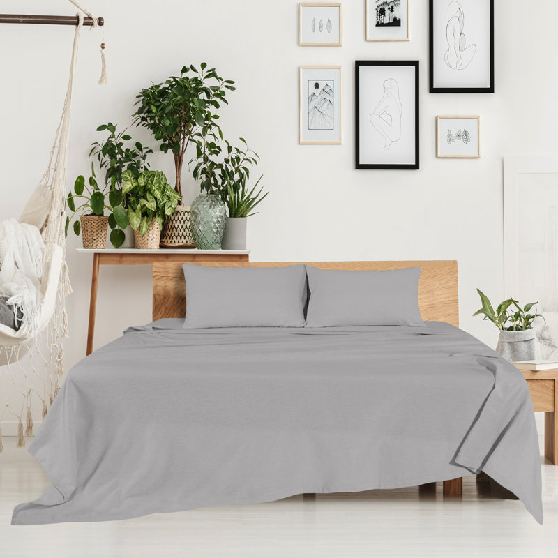 Feathery Flannel Sheet Set, Frost Gray, Twin Sheet Set + Fitted Sheet + Pillowcase