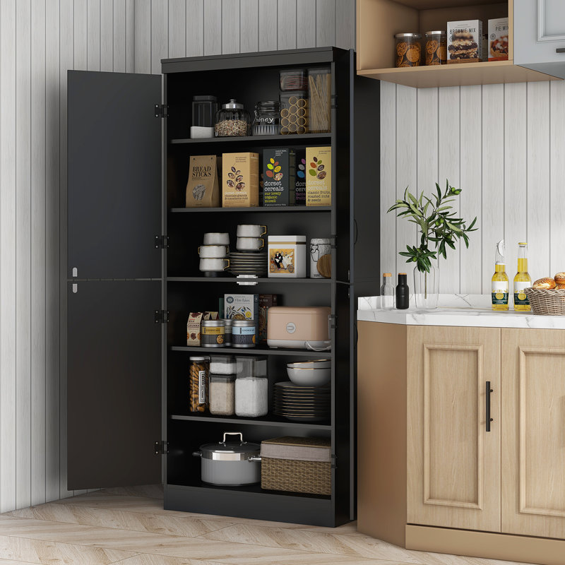 Armoire de rangement Kitchen Pantry, garde-manger à 6 niveaux avec 4 portes, noir