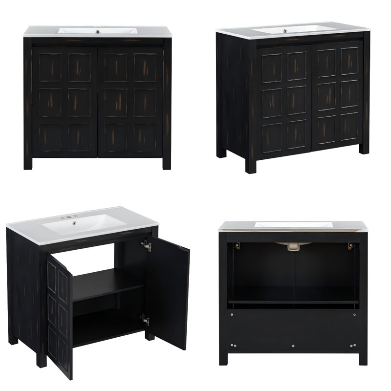 Meuble-lavabo vintage 36 po avec lavabo en céramique et armoire de rangement, Espresso