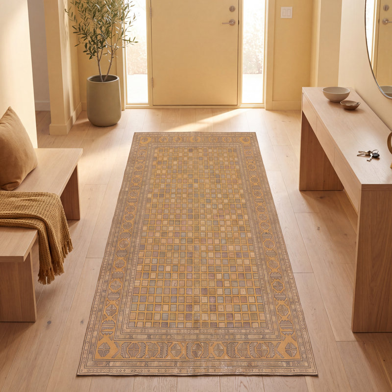Tapis Bazaar moderne à motifs mosaïques abstraites or, vert et gris, lavable à la machine, antidérapant, à poils courts, pour l'intérieur et l'extérieur, adapté aux animaux domestiques, idéal pour le salon, la chambre, la salle à manger, l'entrée, le couloir ou le bureau.