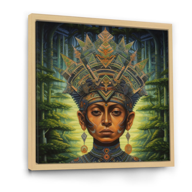 Indigène chaman Amazon Sagesse sur toile, Cadre naturel flottant, H 16 po x l 16 po x P 1 po
