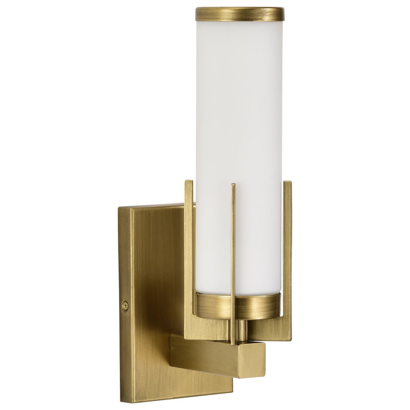 Dyfan - Meuble-lavabo 1 lumière avec verre blanc, Laiton naturel