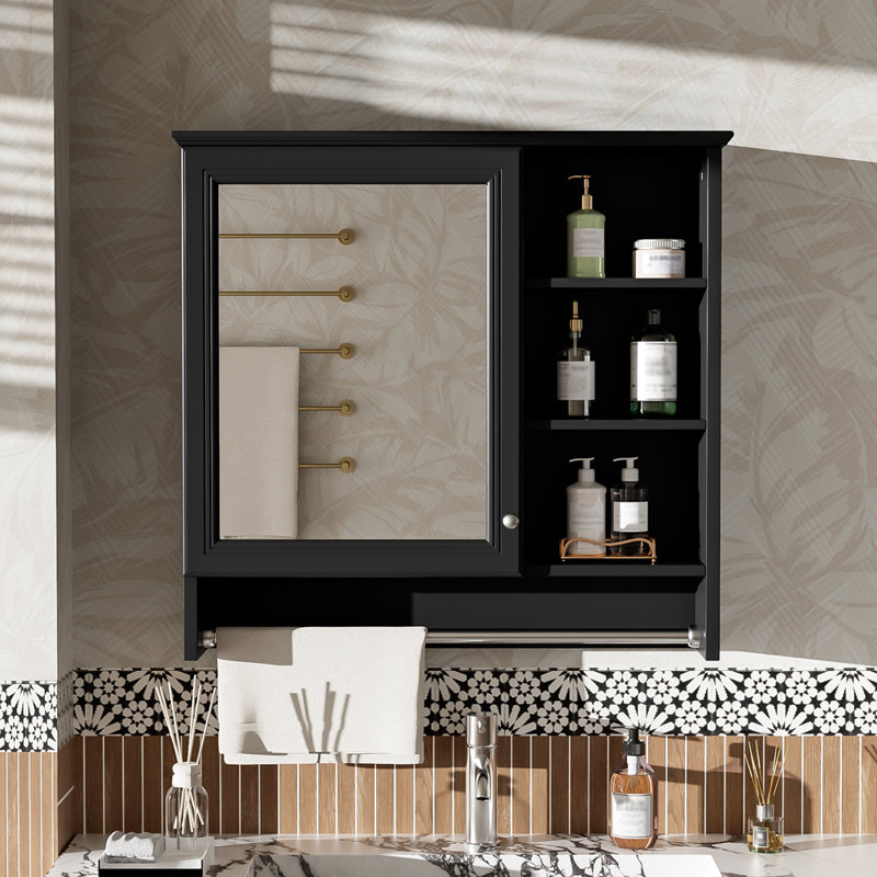 Armoire murale à miroir 30 po 2-en-1 avec tablette réglable 30 po, Noir