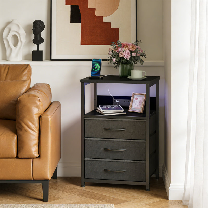 40cm W Metal Bedside Table, Black