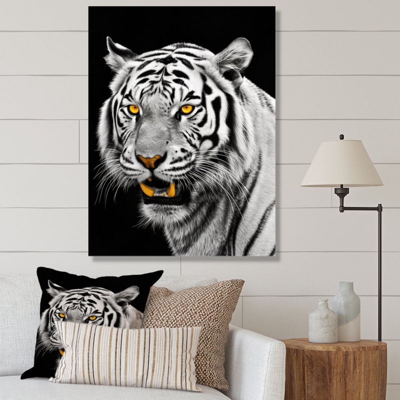 Tigre blanc féroce VI - animaux, art mural, salon, H 32 po x l 16 po x P 1 po, Toile tendue
