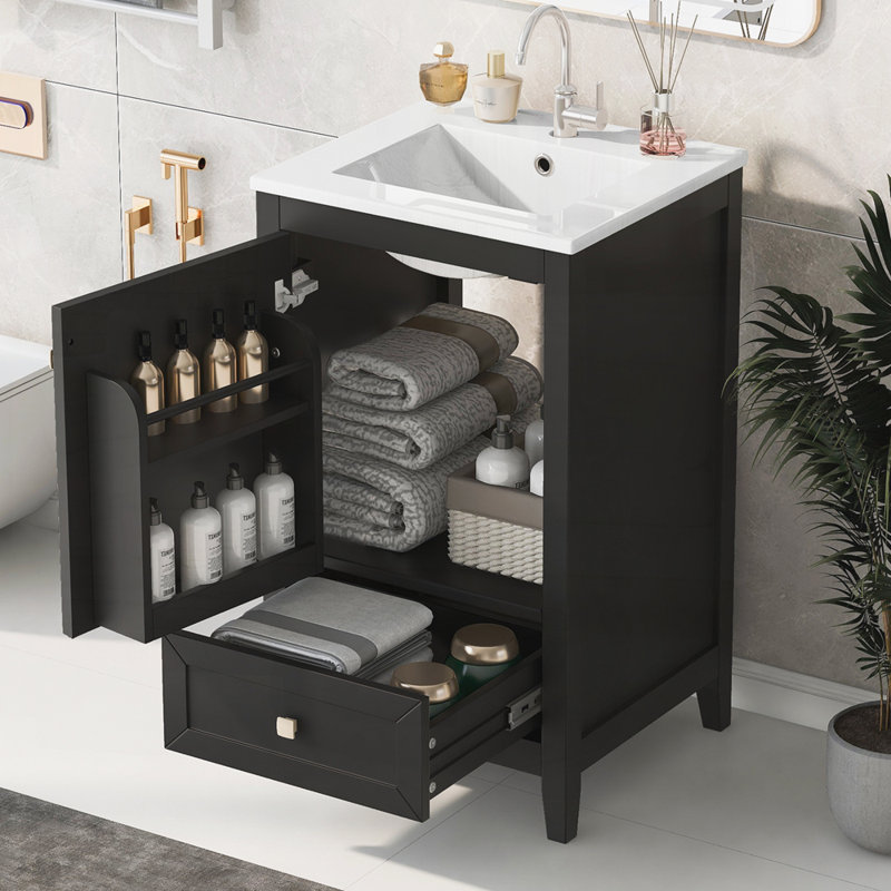 Meuble-lavabo de 20 po avec lavabo et porte à fermeture douce, Noir