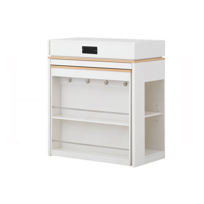 Extendable Dining Table with Folding Tabletop, Bar Table with Drawers and Power Outlet, Kitchen Island with Wheels and Hooks, Sideboard for Kitchen an