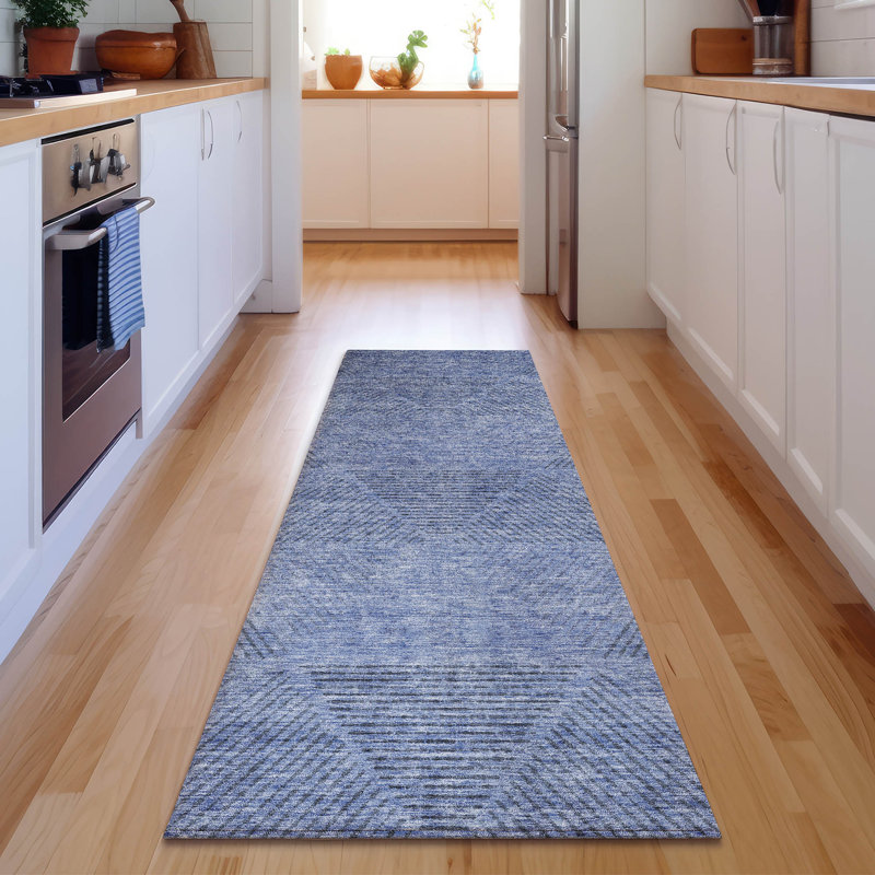 Premium Machine Washable Prisco Blue Rug, Runner 2'3" x 7'6"